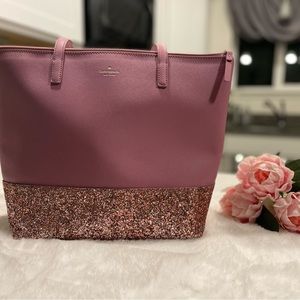 KATE SPADE GRETA COURT GLITTER DUSTY PEONY TOTE